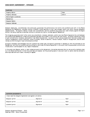 Cosigner Agreement - Oregon