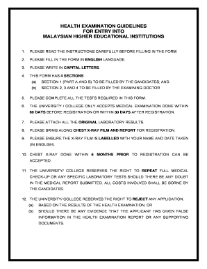 Health Examination Form for Malaysian Higher Education