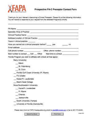 Prospective PA-C Preceptor Contact Form - FAPA