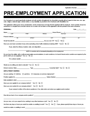 US Pre-Employment Application Form
