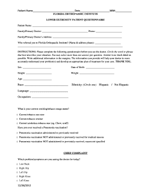 Lower Extremity Patient Questionnaire