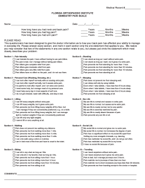 Oswestry Pain Scale Form
