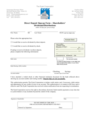 Eyak Corporation Direct Deposit Sign-up Form