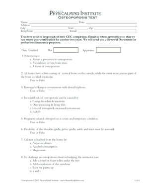 Osteoporosis Test Form
