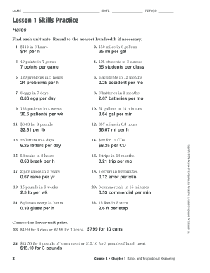Rates Skills Practice Worksheet