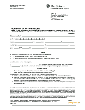 RICHIESTA DI ANTICIPAZIONE PER ACQUISTO/COSTRUZIONE/RISTRUTTURAZIONE PRIMA CASA