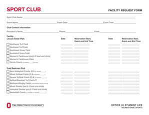 Sport Club Facility Request Form