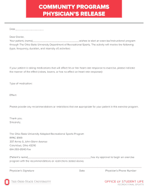 Physician's Release for Exercise Program