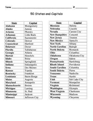 50 States and Capitals Worksheet