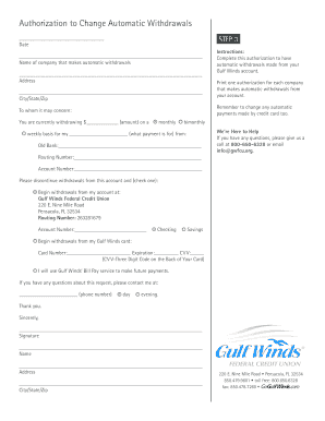 Authorization to Change Automatic Withdrawals