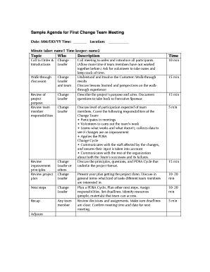 Sample Agenda for First Change Team Meeting Topic Who - NIATx - niatx