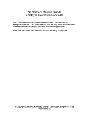 No Northern Mariana Employee Exemption Certificate Employee Exemption Certificate