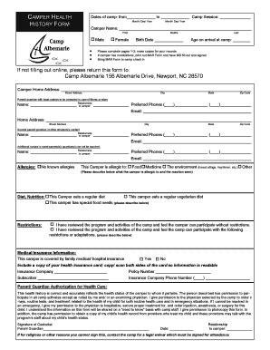 Camper Health History Form