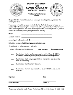 Sworn Statement for Partial Payment of Property Taxes