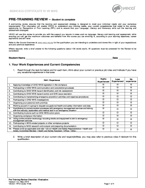 Certificate IV in WHS Pre-Training Review Form