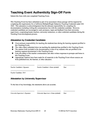Teaching Event Authenticity Sign-Off Form
