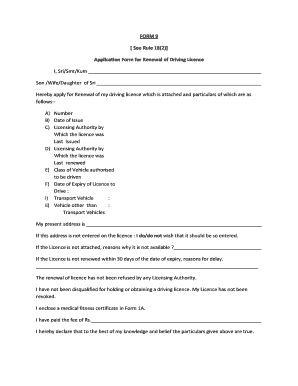 Application Form for Renewal of Driving Licence