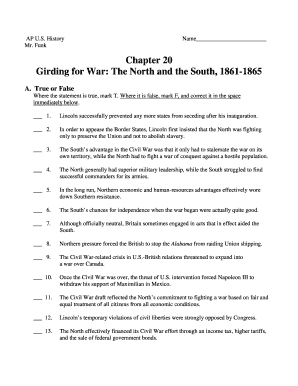 AP US History Chapter 20 Homework Packet
