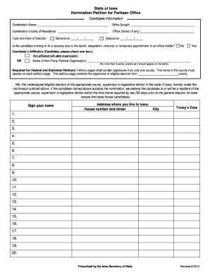 Iowa Nomination Petition for Partisan Office