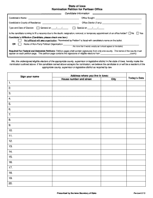 Iowa Nomination Petition for Partisan Office