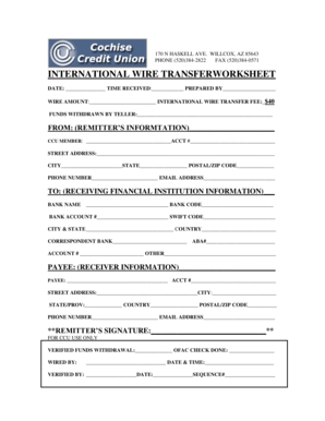 International Wire Transfer Worksheet
