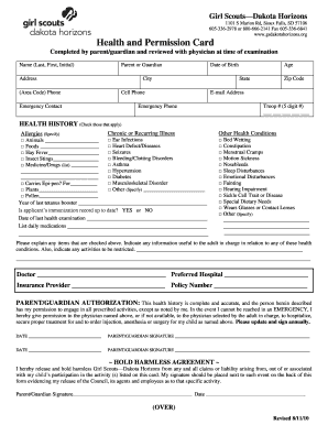Girl Scouts Health and Permission Card