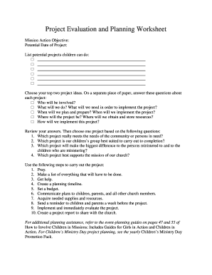 Project Evaluation and Planning Worksheet