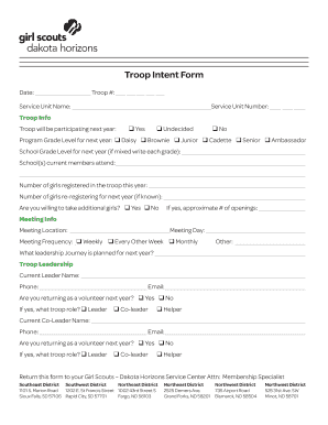 Girl Scouts Troop Intent Form