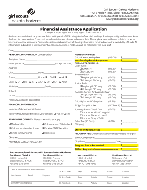 Girl Scouts Financial Assistance Application