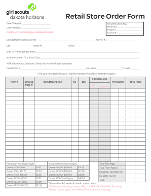 Girl Scouts Retail Store Order Form