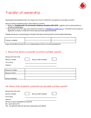 Vodafone UK Number Transfer Form