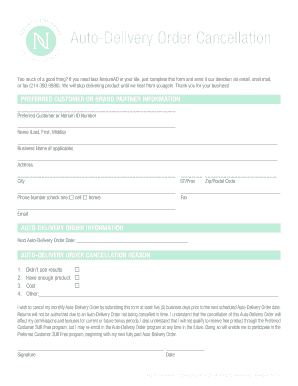 Nerium Auto-Delivery Order Cancellation Form