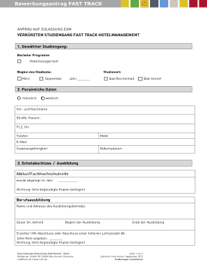 Bewerbungsantrag FAST TRACK