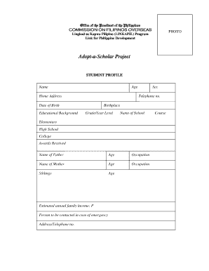 Adopt-a-Scholar Student Profile Form