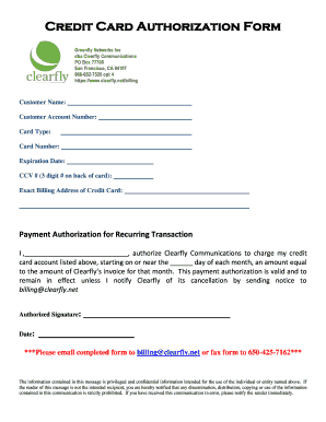 Credit Card Authorization Form