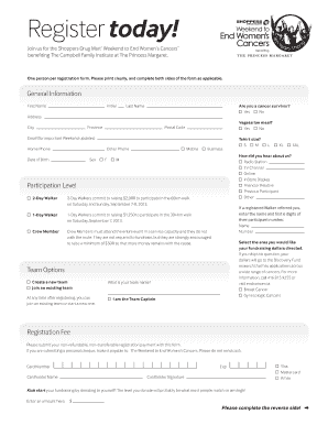 Shoppers Drug Mart Weekend to End Women's Cancers Registration Form