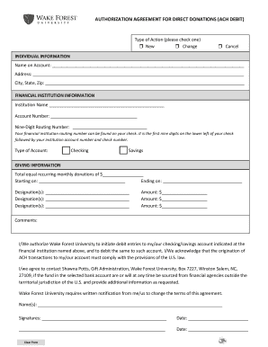 Authorization Agreement for Direct Donations (ACH Debit)