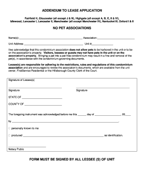 Addendum to Lease Application