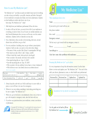 My Medicine List Form