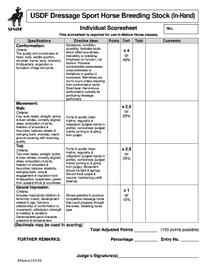 USDF Dressage Sport Horse Breeding Stock Scoresheet