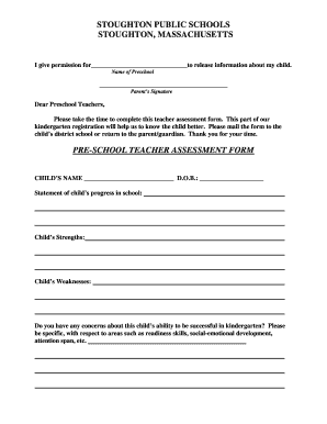 Preschool Teacher Assessment Form