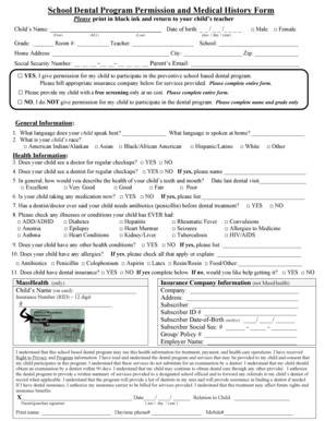 School Dental Program Permission and Medical History Form