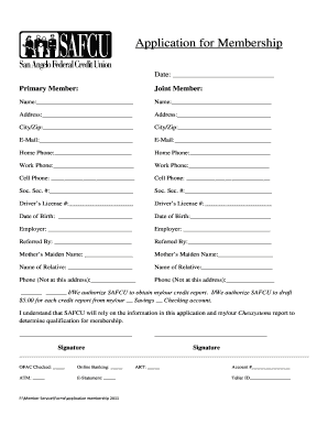 SAFCU Membership Application Form
