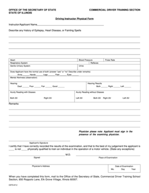 Illinois Driving Instructor Physical Form