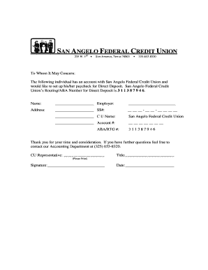 San Angelo Federal Credit Union Direct Deposit Form