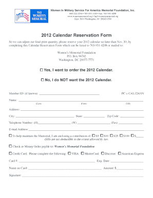 2012 Calendar Reservation Form