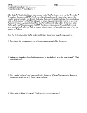 French Revolution Primary Source Worksheet