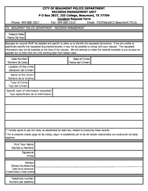 Beaumont Police Incident Request Form