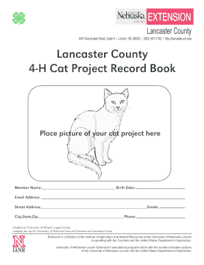 4-H Cat Project Record Book