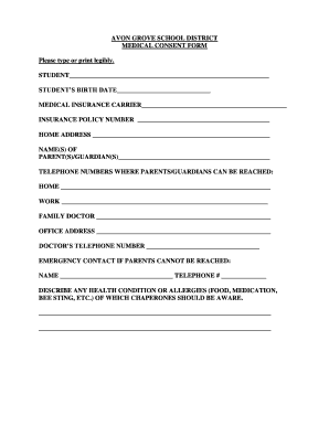Avon Grove School District Medical Consent Form